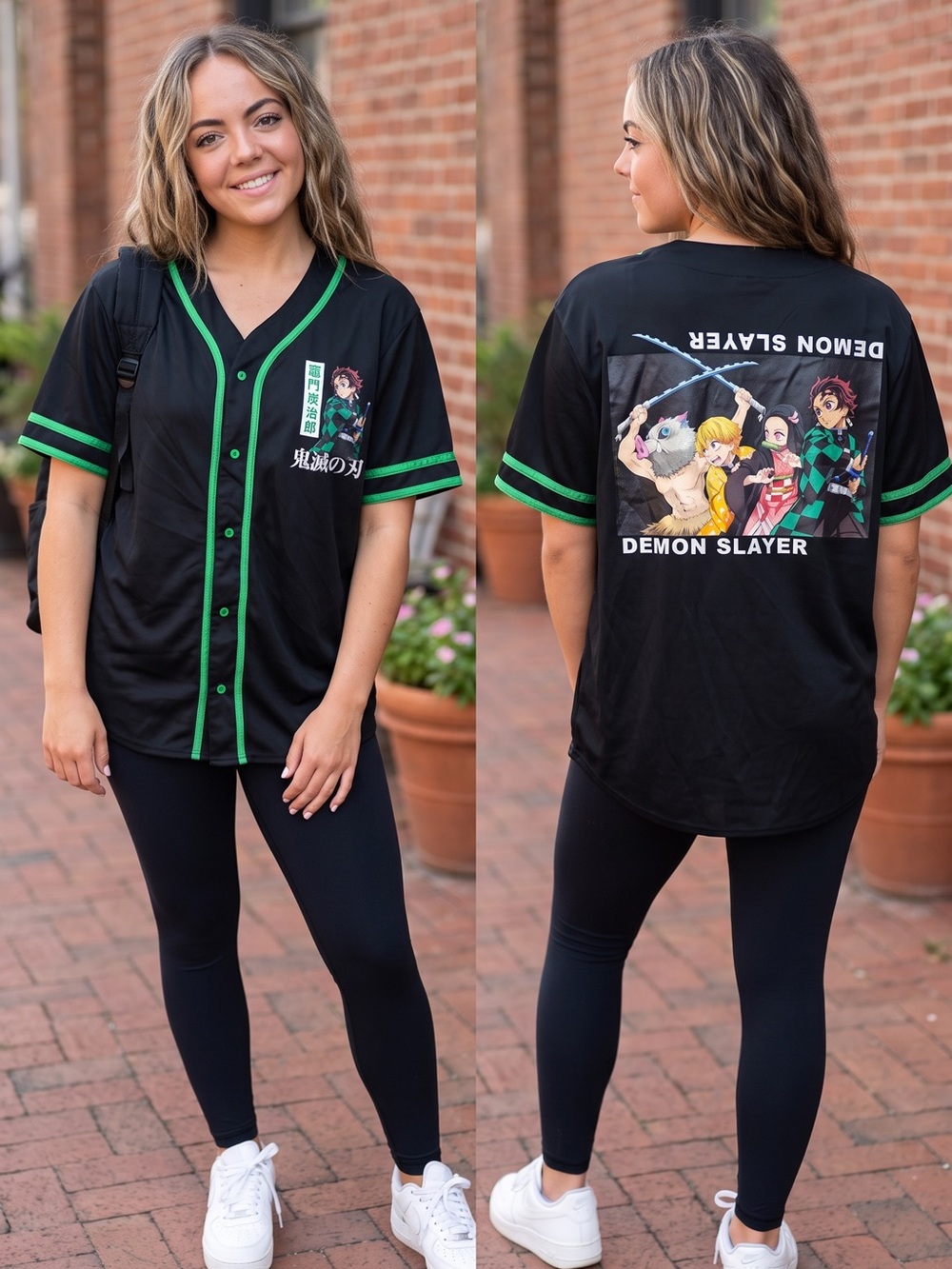 Demon Slayer Kimetsu No Yaiba Baseball Jersey Shirt Tanjiro Black Green Size L
